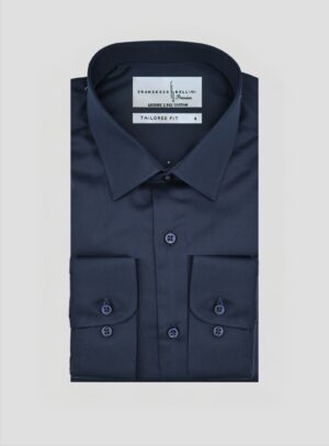 Chemise Ajustée Satinée – Bleu Marine