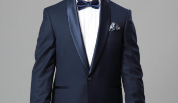Costume 2 Pièces Smoking Col Châle Ajustée Uni – Bleu Marine