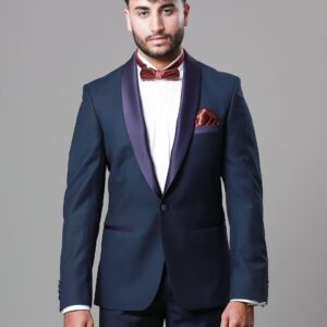 Costume 2 Pièces Smoking Col Châle Ajustée Uni – Bleu Pétrol