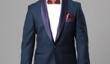 Costume 2 Pièces Smoking Col Châle Ajustée Uni – Bleu Pétrol