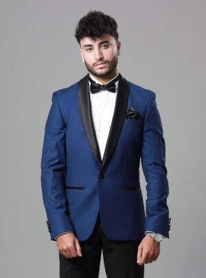 Costume 2 Pièces Smoking col chale Ajustée Uni – Bleu Royale