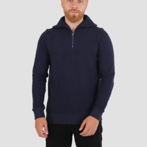 Sweatshirt Col Montant Zippé Uni - Bleu Marine