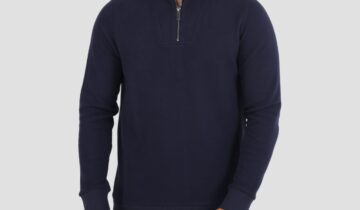 Sweatshirt Col Montant Zippé Uni – Bleu Marine