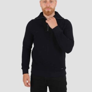 Sweatshirt Col Montant Zippé Uni - Noir