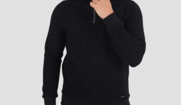 Sweatshirt Col Montant Zippé Uni – Noir