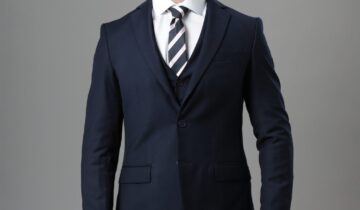 Costume 3 pièces Ajusté Uni Doux – Bleu Marine