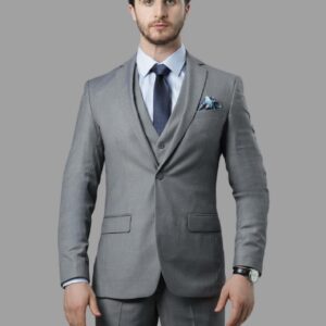 Costume 3 pièces Ajusté Uni Doux - Gris