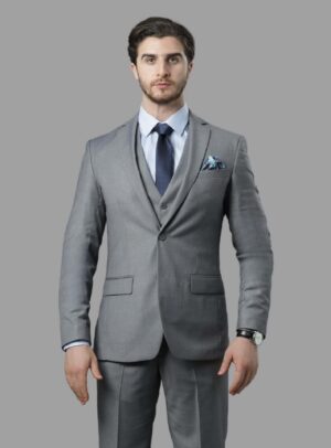 Costume 3 pièces Ajusté Uni Doux - Gris
