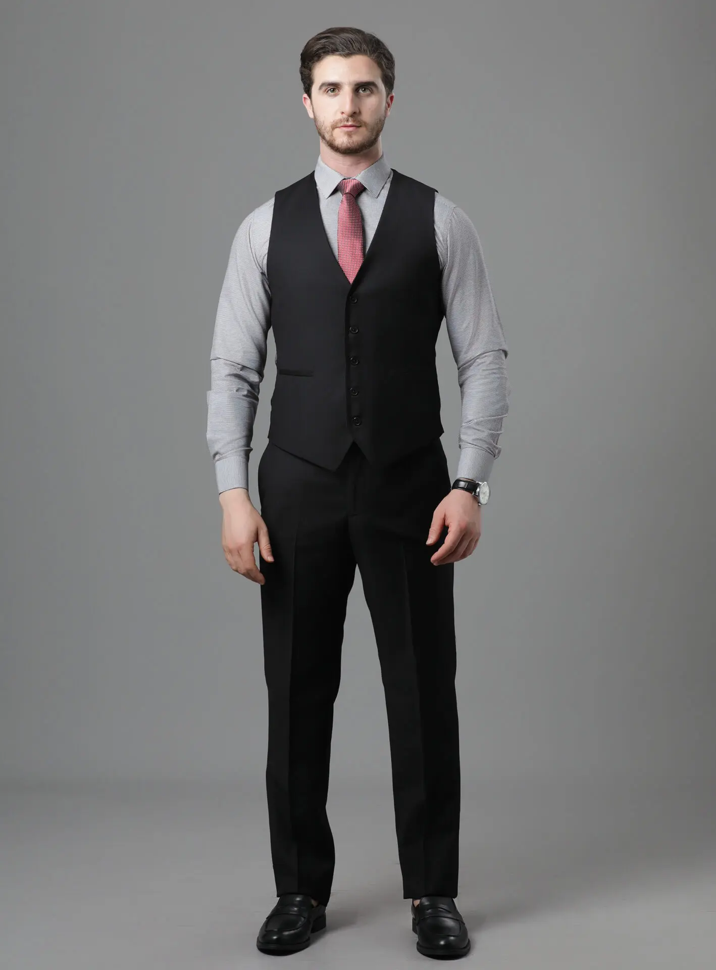 Costume 3 pièces Ajusté Uni Doux - Noir – Image 6