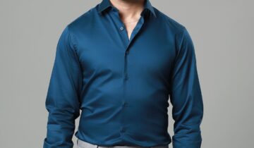 Chemise Ajustée Uni Satiné – Bleu Pétrole