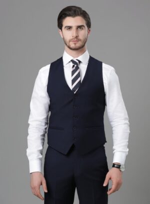 Gilet De Costume Uni Slim - Bleu Marine