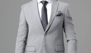 Costume 2 pièces Ajusté Uni Chiné – Gris Clair