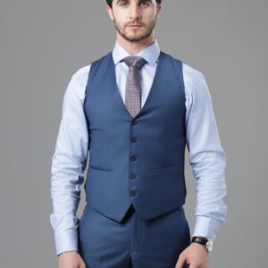 Gilet De Costume Uni Slim - Bleu