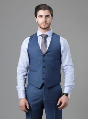 Gilet De Costume Uni Slim - Bleu