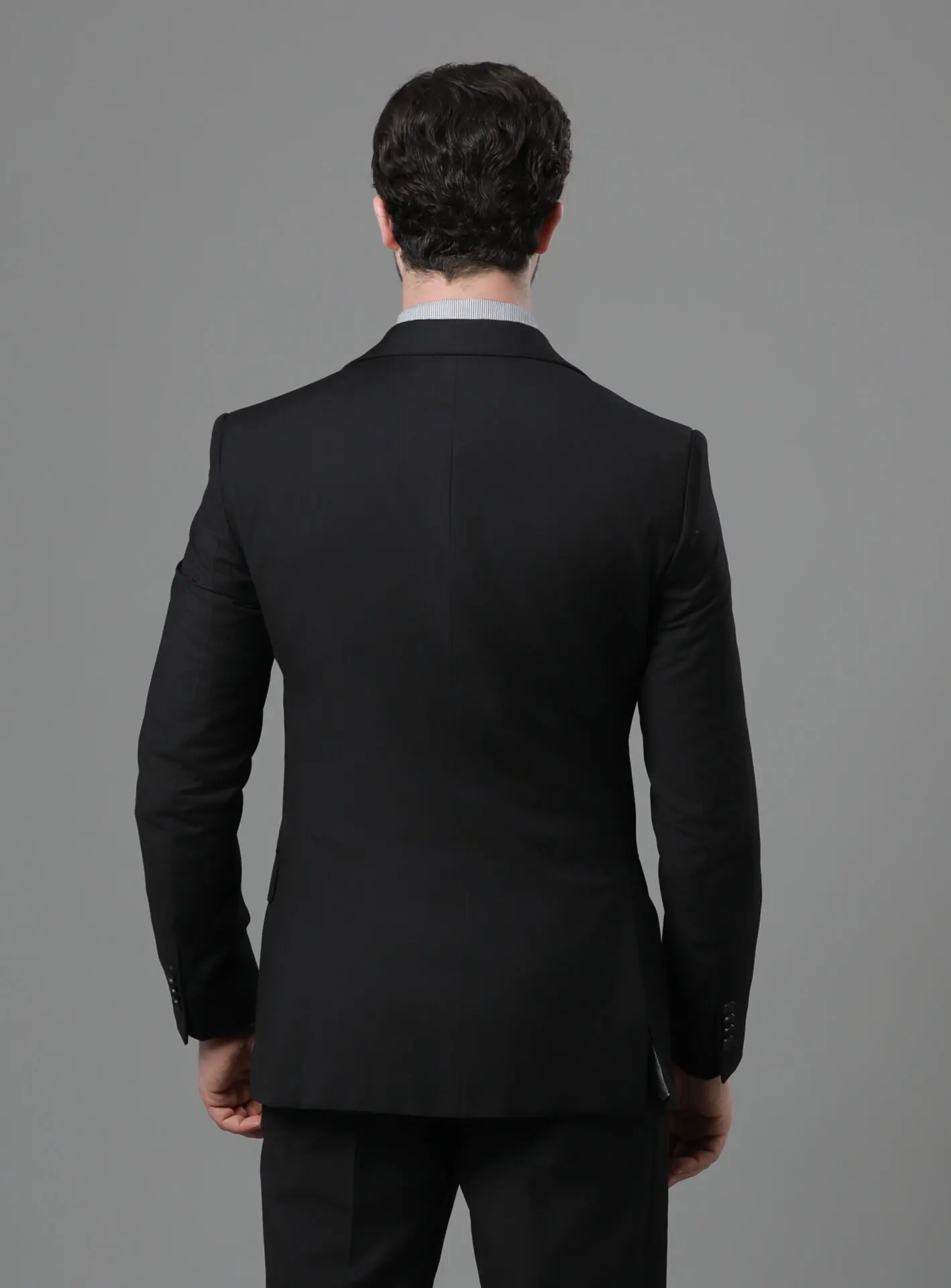 Costume 3 pièces Ajusté Uni Doux - Noir – Image 3