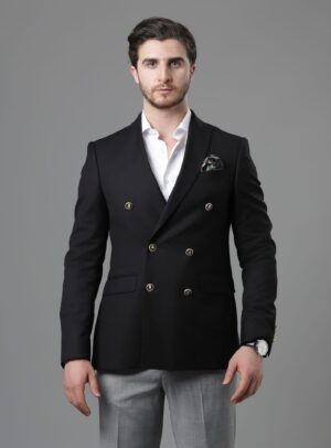 Blazer Croisé Uni Slim - Noir