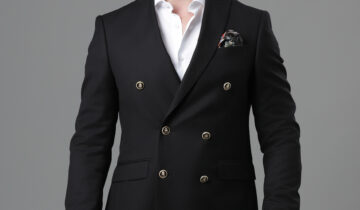 Blazer Croisé Uni Slim – Noir
