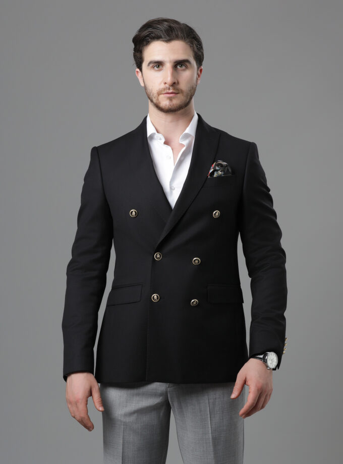 blazer croisé uni slim – noir