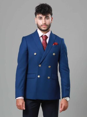 Blazer Croisé Uni Slim - Bleu Royale