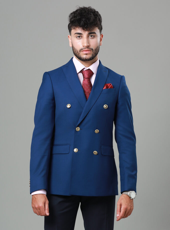 blazer croisé uni slim – bleu royale