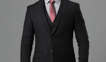 Costume 3 pièces Ajusté Uni Doux – Noir