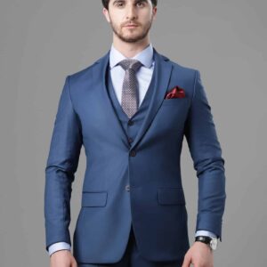 Costume 3 pièces Ajusté Uni Doux - Bleu