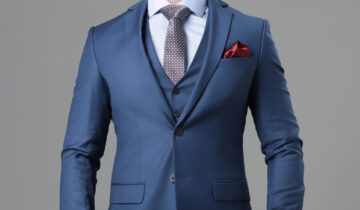 Costume 3 pièces Ajusté Uni Doux – Bleu