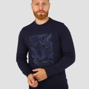 Sweatshirt Col Rond Imprimé - Bleu Marine