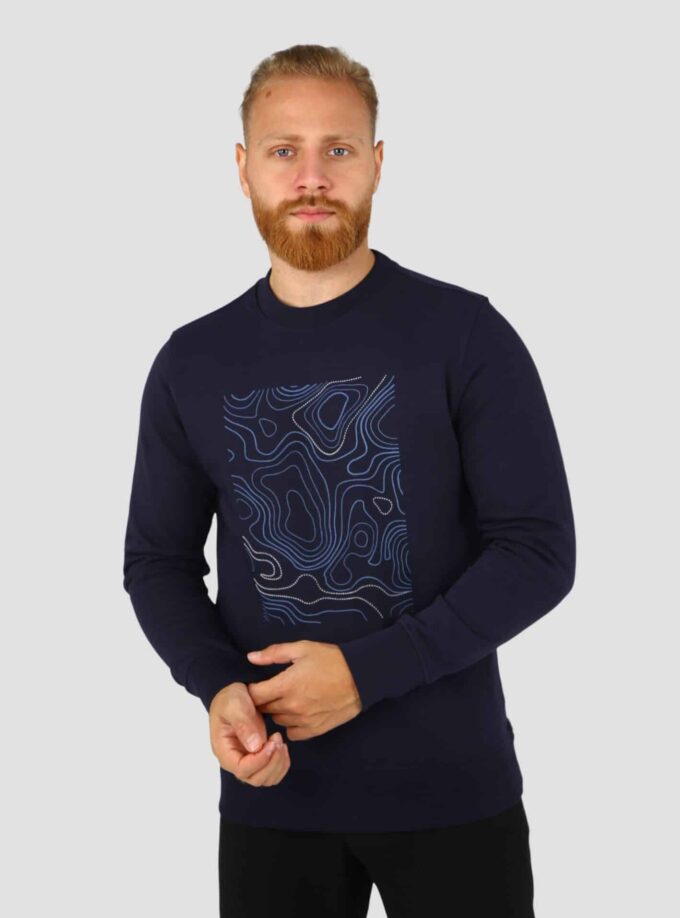 Sweatshirt Col Rond Imprimé - Bleu Marine