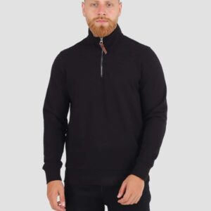 Sweatshirt Col Montant Demi Zippé Uni - Noir