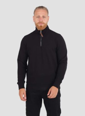 Sweatshirt Col Montant Demi Zippé Uni - Noir