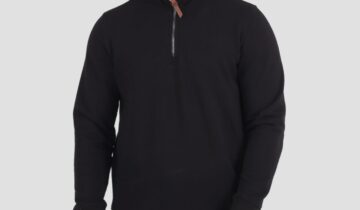 Sweatshirt Col Montant Demi Zippé Uni – Noir