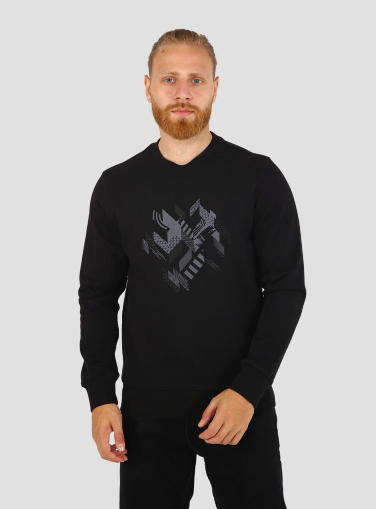 Sweatshirt Col Rond Imprimé - Noir