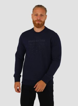 Sweatshirt Col Rond Imprimé - Bleu marine