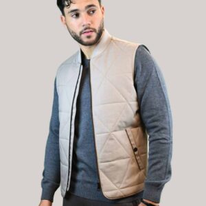 Gilet Matelassé Animé De Surpiqûres Losange - Beige