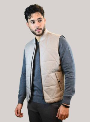 Gilet Matelassé Animé De Surpiqûres Losange - Beige