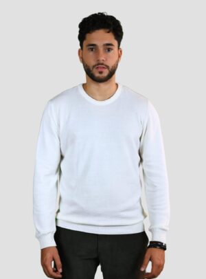 Pull Col Rond Uni - Blanc