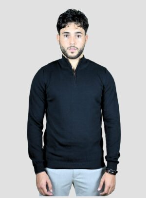 Pull Col Demi Zippé Uni - Noir