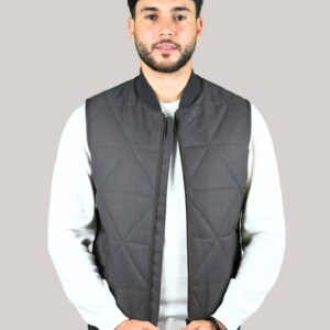 Gilet Matelassé Animé De Surpiqûres Losange - Khaki