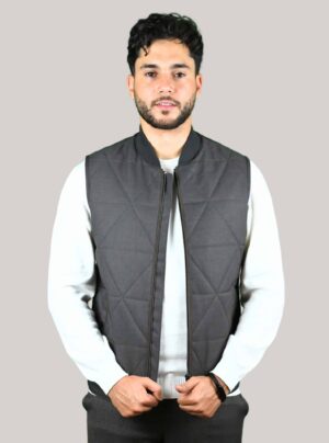 Gilet Matelassé Animé De Surpiqûres Losange - Khaki