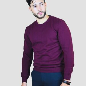 Pull Col Rond Uni - Bordeaux