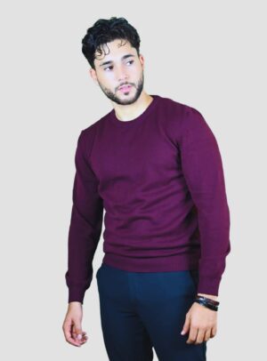 Pull Col Rond Uni - Bordeaux