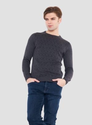 Pull Col Rond Fantaisie - Gris