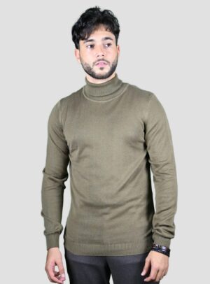 Pull Col Roulé Uni - Kaki