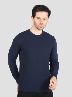 Pull Col Rond Fantaisie - Bleu Marine