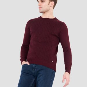 Pull Col Rond Fantaisie - Bordeaux