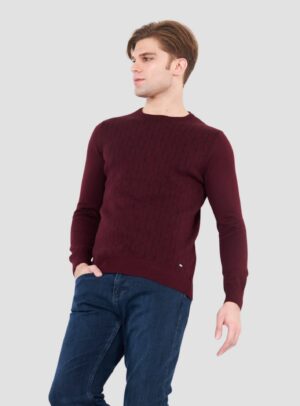 Pull Col Rond Fantaisie - Bordeaux