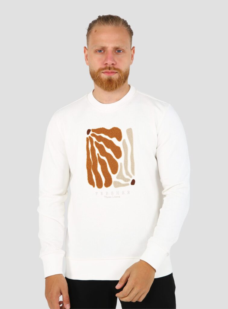 Sweatshirt Col Rond  Brodé Fantaisie - Blanc