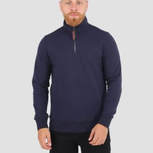 Sweatshirt Col Montant Demi Zippé Uni - Bleu Marine
