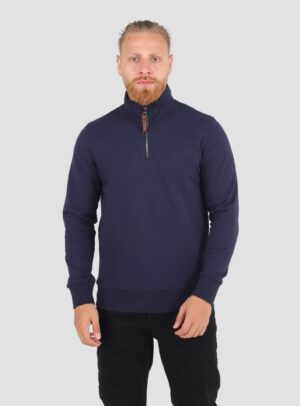Sweatshirt Col Montant Demi Zippé Uni - Bleu Marine